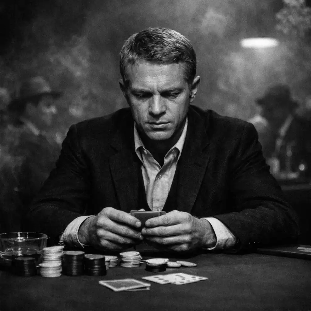 Steve McQueen przy stole pokerowym w filmie The Cincinnati Kid