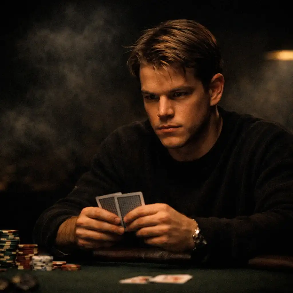 Matt Damon jako Mike McDermott przy stole pokerowym w filmie Hazardziści